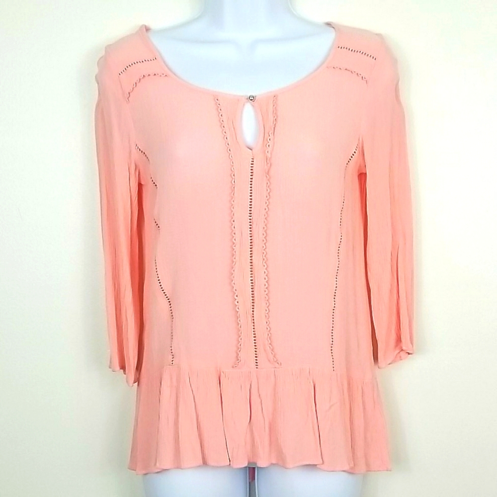 XS Peach 3/4 length Peplum shirt by Lauren Conrad